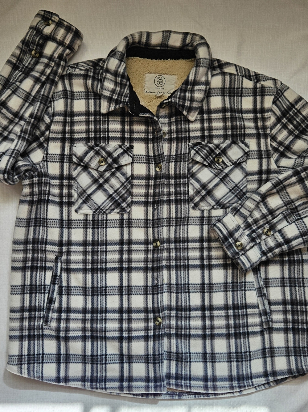 Sage Collective Sherpa Lined Plaid Fleece Shacket Jacket Size XL